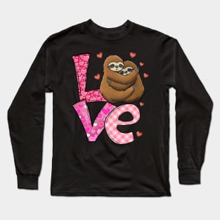 Love Heart Couple Sloth Valentine Day Long Sleeve T-Shirt